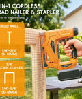 Badass Three In One Cordless Staple Gun And Brad Nailer Hella Versatile Power Tool Compatible With Standard Twenty Volt Batteries For Carpentry And Diy Projects Includes Two Thousand Nails And Fasteners Tool Only, handheld brad nailer attached to a grid.