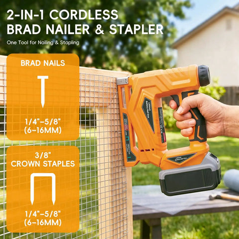 Badass Three In One Cordless Staple Gun And Brad Nailer Hella Versatile Power Tool Compatible With Standard Twenty Volt Batteries For Carpentry And Diy Projects Includes Two Thousand Nails And Fasteners Tool Only, handheld brad nailer attached to a grid.
