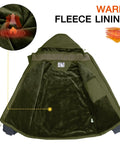 Mens Ski Snow Jacket Waterproof Winter Coat Windproof Warm Fleece Lined Hooded Parka Olive Green Size S, showing fleece lining