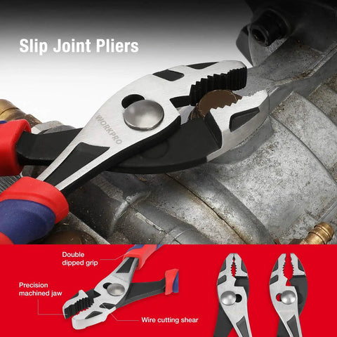 Slip Joint Pliers from Cr V Pliers Set With 6 Inch Slip Joint Pliers showcasing double-dipped grip and machined jaw in use.