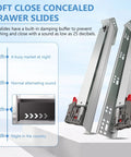 Kickass Four Pair Set Of Twelve Inch Undermount Drawer Slides With Butter Smooth Soft Close And Full Extension Concealed Runners showing sound reduction features.