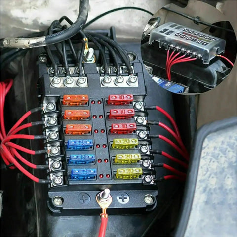 All In One Car Fuses Kit Bundle With 300 And 600 Pcs Blade Fuses In colorful fuse box setup under car hood