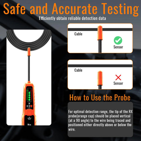 Go-To Automotive Wire Tracer And Electrical Tester Pro Kit For Quick Open And Short Finding, Circuit Breaker Tester, Fault Probe And Cable Tracker With Indicator Light DC 6 To 42V, orange probe