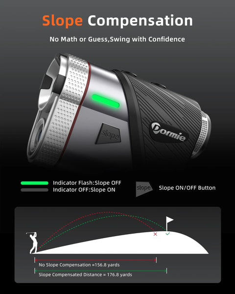 Golf Rangefinder With Slope, 800 Yards Range, 6X Magnification, slope compensation diagram and indicator details
