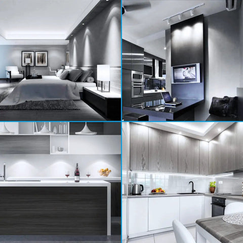 Modern interiors with GU10 LED Bulbs Dimmable Pack Of 6, UL Listed, 5000K Daylight, recessed and track lighting for bright vibe.