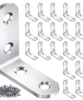 20 Pieces Stainless Steel L Bracket Corner Brace Sets For Wood Shelves 90 Degree Right Angle Brackets With Eighty Screws