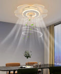Ceiling Fan with Light 18.5 Inch Smart Control Acrylic for Bedroom Living, flower-shaped design with light beams, suitable for dining area.