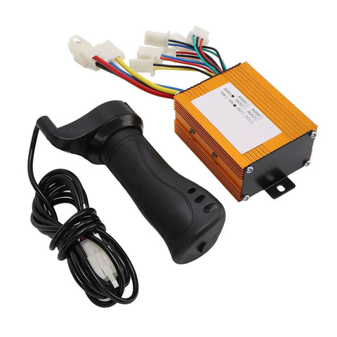 36V 500W Brushed Electric Bike Controller With Throttle Grip Kit, aluminum alloy construction, gold finish visible