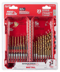 Front view of Milwaukee 48-89-4631 Shockwave 23-piece titanium drill bit set in red case