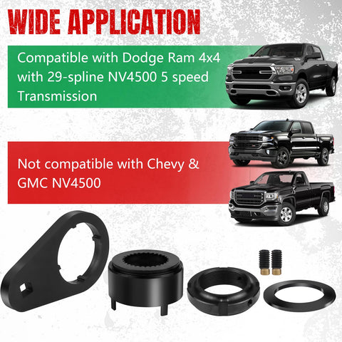Fifth Gear Lock Nut Retainer Kit With One Half Inch Drive Mainshaft Nut Wrench For Dodge Ram 2500 3500 4WD NV4500 Transmission Compatible Cummins Diesel, black steel parts
