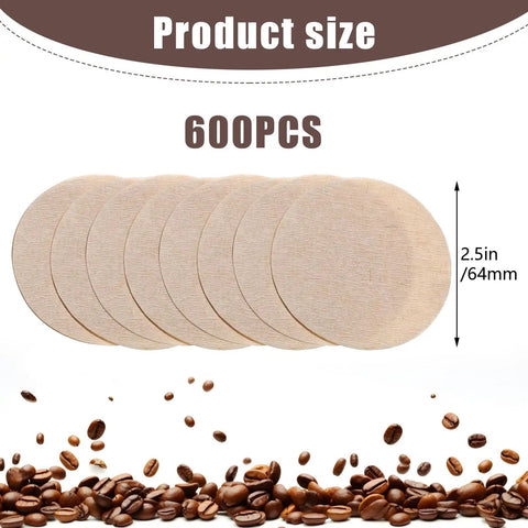 Unbleached Round Disposable Coffee Filters, 600 Count, 64 Mm 2.5 Inch Size, Fits Most Drip Pots And Espresso Machines, Easy Cleanup