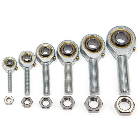 Rod End Bearings With Quarter Inch Bore And Quarter Twenty Eight Right Hand Thread, Jam Nuts Included, Pre Lubricated Spherical Ball Joint, Pack Of Four For Precise Linkage, CNC Applications, Handles Up To 13 Degree Misalignment, Steel Body, set with jam nuts
