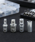 Heavy Duty Chrome Vanadium Ratchet Drive Converter Socket Adapter Kit For Car And Appliance Repair Fits 1/4 To 3/8 And 1/2 Inch Drives, four-piece set
