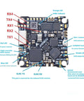 Diagram of All In One 25x25 FPV Flight Controller With Built In ELRS 2 4G Receiver And 12A 4 In 1 ESC For 1 2S Drones, labeled parts