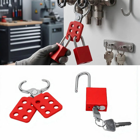 Heavy Duty Industrial Safety Lockout Tagout Kit With Tamper Proof Hasp And Six Hole Interlocking System in use