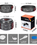 Durable Camping Cookware Set With Nonstick Hard Anodized Aluminum Pots And Pans Mess Kit For Outdoor Cooking Includes Tableware