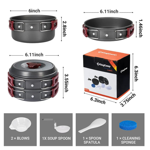Durable Camping Cookware Set With Nonstick Hard Anodized Aluminum Pots And Pans Mess Kit For Outdoor Cooking Includes Tableware