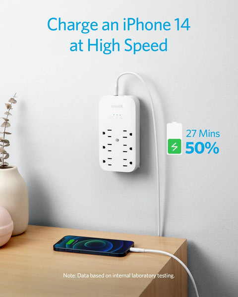 Power Up All Your Gadgets With This Awesome Wall Outlet Extender Featuring Six Ac Outlets Two Usb Ports Including A Twenty Watt Usb C For Super Fast Iphone Charging Plus Surge Protection Perfect For Dorm Room Home And Office Use on wall