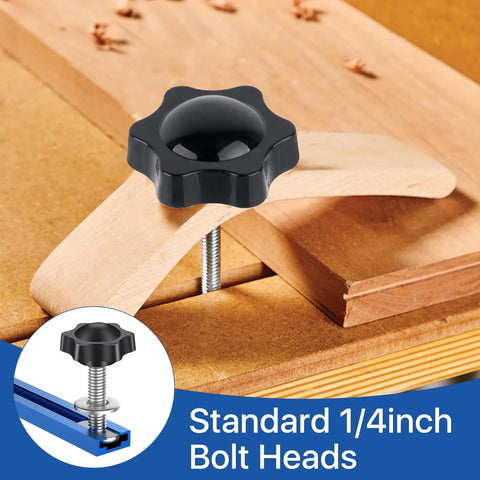 Twenty Piece T Track Knob Kit For Woodworking Jigs And Fixtures Includes Star Knobs T Bolts And Steel Washers Pro Grade Durable PP Coated Nut