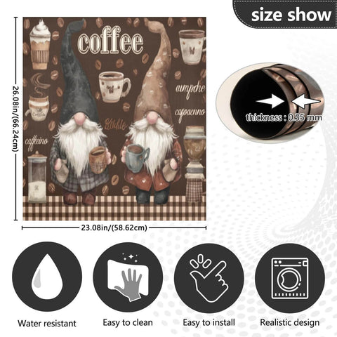 Cute Gnomes Holding Coffee Cups Magnetic Door Cover For Refrigerator Front, Dishwasher Magnet Panel Decal, 23x26 inch size.