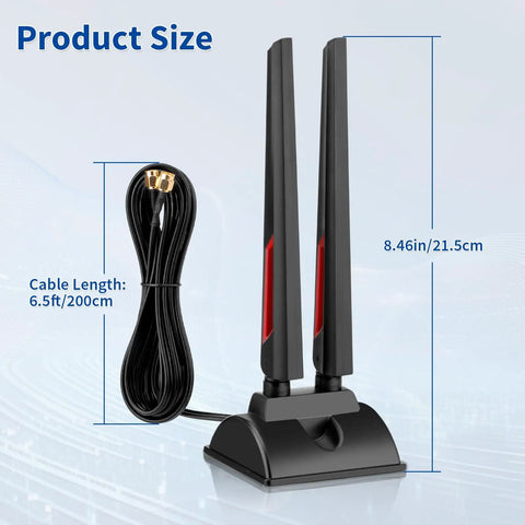 WiFi 6E Tri Band Antenna With Magnetic Base And RPSMA Extension Cable For PC Desktop WiFi Card Router And Security Cameras