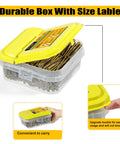 Multi-Purpose Wood Deck Screws Number Nine By Two And A Half Inch Bugle Head Golden Coating T25 Torx Star Drive For Interior And Exterior Use In Furniture Building Fence Decking Pack Of Four Hundred Ninety Pieces Five Pounds shown in durable plastic box with yellow lid