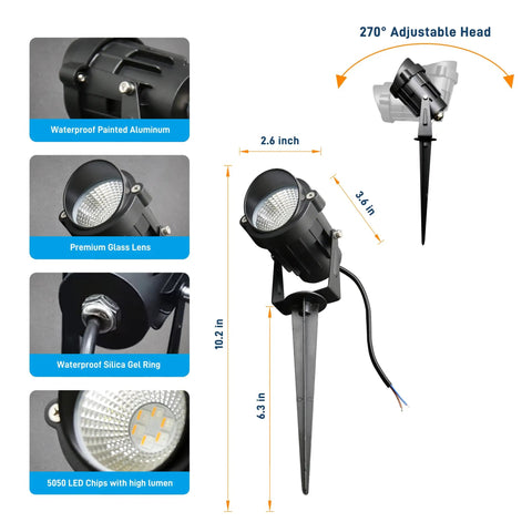 Detail view of Christmas RGBW Landscape Spotlight 12W Outdoor Color Changing Yard Lights with 270° adjustable head and 5050 LED chips