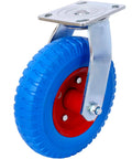 Set Of 2 Heavy Duty 8 Inch Swivel Caster Wheels Featuring Grippier Rubber Tires And Silky Smooth Ball Bearings 220 Lb Capacity Each 5 8 Inch Bore blue caster wheel with rubber tire and metal mount