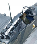 Stuka Ju 87G One Tank Buster Model Kit cockpit with clear canopy, pilot figure visible, light gray parts, scale one to forty-eight