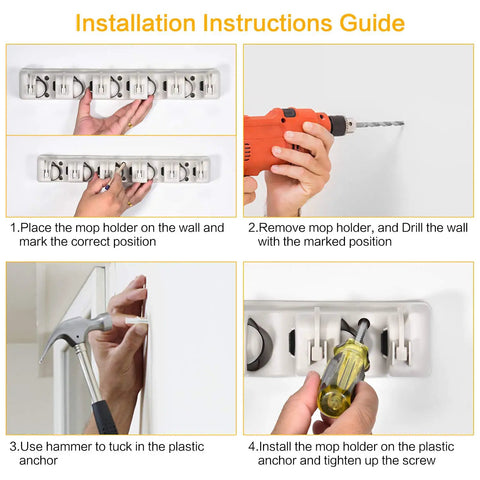 Wall Mounted Mop Broom Holder Organizer Rack With 5 Slots And 6 Hooks For Kitchen Garage Laundry Garden Tools Go To Space Saving Storage Heavy Duty Plastic Includes Screws And Anchors Holds Up To 25 Lbs