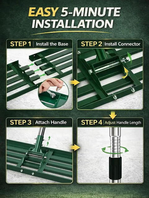 Step-by-step assembly of Lawn Leveling Rake 30 By 10 Inch Adjustable Leveler For Yard And Garden Heavy Duty Stainless Steel Handle.