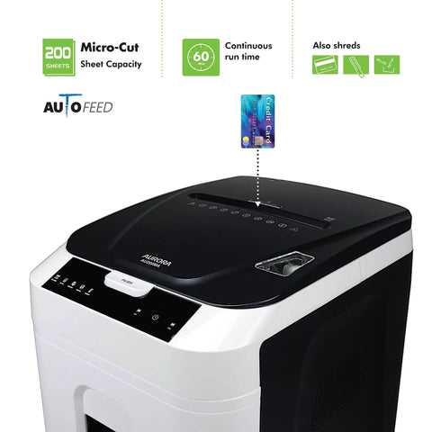 Pro Grade Auto Feed Micro Cut Paper Shredder With 200 Sheet Capacity 60 Minute Run Time High Security P5 120 Volt Jam Resistant