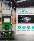 Electric Stair Climbing Dolly With 1200W Motor, Heavy Duty Foldable Hand Truck viewed from the back showing 1300W motor details.