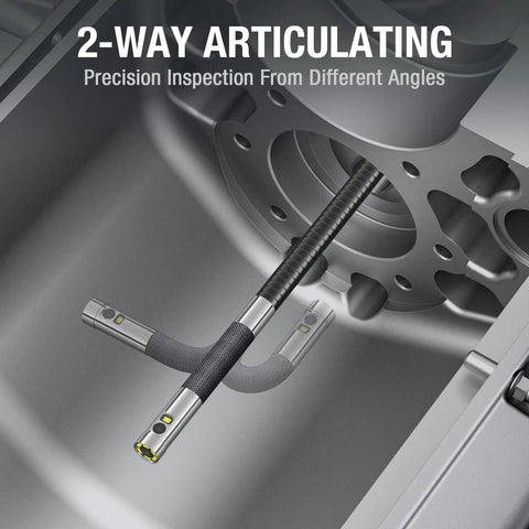 Articulating Borescope Pro Grade With Dual Lens Endoscope For Automotive Inspections, Five Inch IPS Display inside engine bay