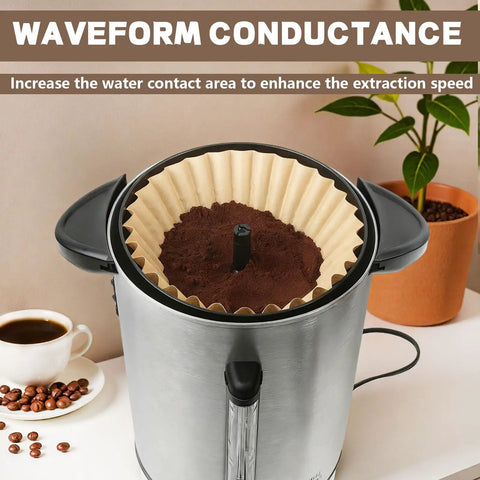 Top Shelf Unbleached Paper Coffee Filters 500 Pack For Hamilton Beach 45 Cup Urn in coffee maker with grounds.