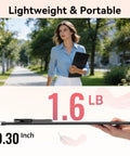 Side view of Portable 16 Inch Monitor With 1920x1200 FHD Display, 100 Percent SRGB, held by a person, showing lightweight profile.