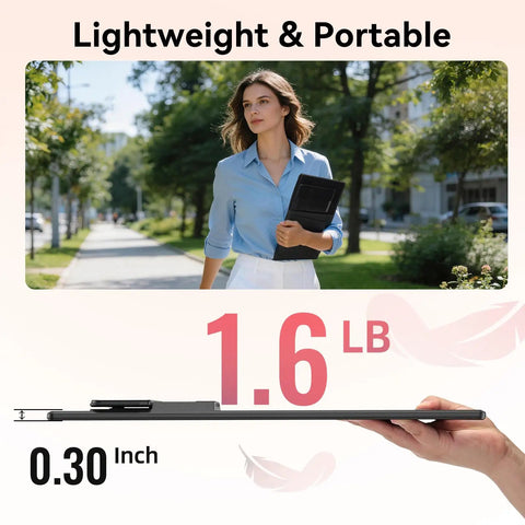 Side view of Portable 16 Inch Monitor With 1920x1200 FHD Display, 100 Percent SRGB, held by a person, showing lightweight profile.