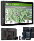 XT3 6 Inch Rugged Motorcycle GPS With Lean Angles And Group Rides, screen view, back panel, gift pack, power bundle, cloth