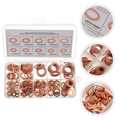 Super Cool 200 Piece Copper Crush Washer Set M5 To 14mm Assortment Kit Perfect For Sealing Oil Leaks In Cars And Industrial Gear Plus Precision Tools, case organizer
