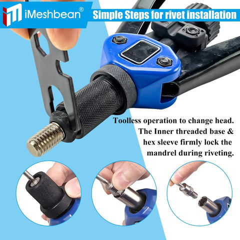 Solid 13 Inch Rivnut Tool Kit With 130pcs Assorted Rivet Nuts And Metric Sae Mandrels For Heavy Duty Auto Body Work And Sheet Metal Jobs In Rugged Case close-up of mandrel change step