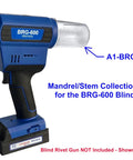 Hardcore Mandrel And Stem Collection Receptacle For 20V Cordless Blind Rivet Gun Setup Clear Catch Tray attached to BRG-600 rivet gun.