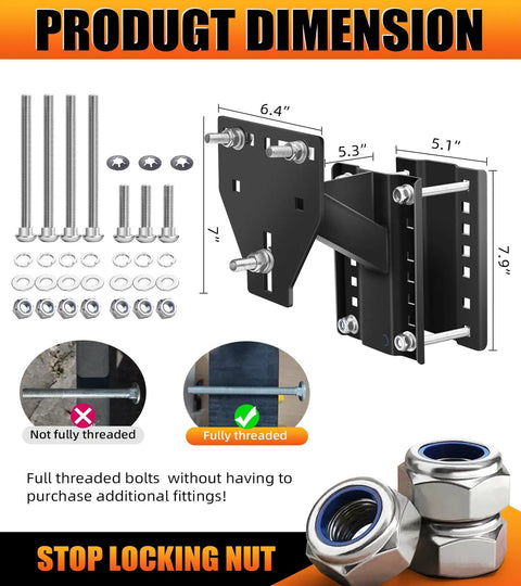 Heavy Duty Trailer Spare Tire Mount Carrier for Utility and Boat Trailers diagram with bolts and locking nut