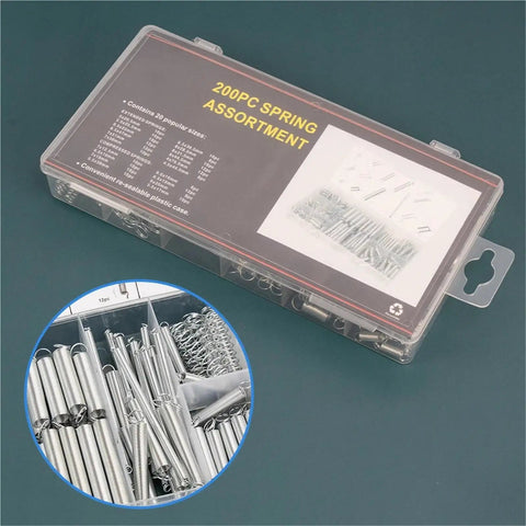 200 Piece Spring Assortment Kit With 20 Sizes Of Galvanized Steel Compression And Extension Springs Perfect For Home Repairs DIY Fixes And Automotive Projects You Need This Heavy Duty Set In Your Toolbox Today. Clear plastic case with assorted galvanized steel springs
