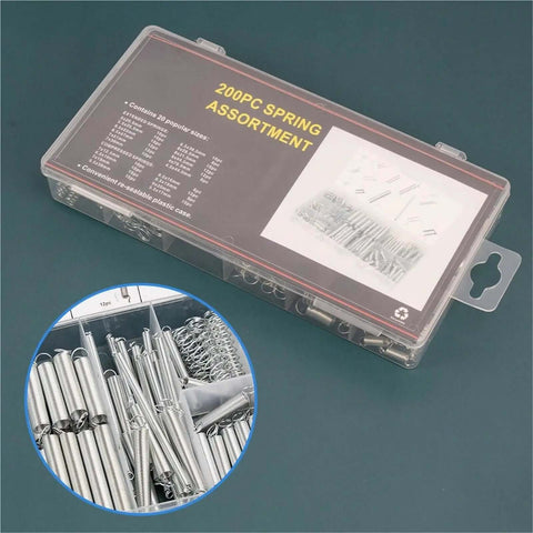 Durable 200Pcs Galvanized Steel Spring Assortment Kit Featuring 20 Sizes Of Compression And Extension Springs Perfect For Auto Repairs Home Makeovers And Heavy Duty Mechanical Fixes You Gonna Love This Set. plastic case with 200 galvanized springs
