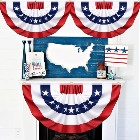 8 Pack Pleated Bunting Flags For Outdoor Use 1.5x3 Ft Red White And Blue American Patriotic Half Fan Banners