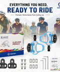 Road Bike Pedals For Look KEO System Only Lightweight Clipless Pedals with box, cleats, and tools displayed
