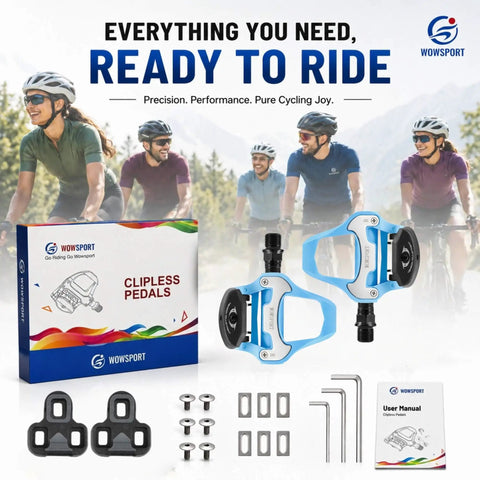 Road Bike Pedals For Look KEO System Only Lightweight Clipless Pedals with box, cleats, and tools displayed