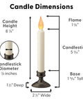 Set Of Four Battery Operated LED Window Candles With Dusk To Dawn Sensor Amber Flicker Flame Aged Bronze Base size dimensions