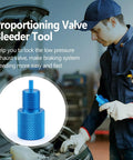 Four Piece Brake Proportioning Valve Bleeder Tool For GM Style Combo Valves, blue tool with threaded design for easy system bleeding.