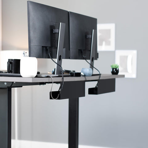 Under Desk 17 Inch Cable Management Trays, 2 Pack Black Cord Organizer, installed under desk, tidy wires, office desk setup.